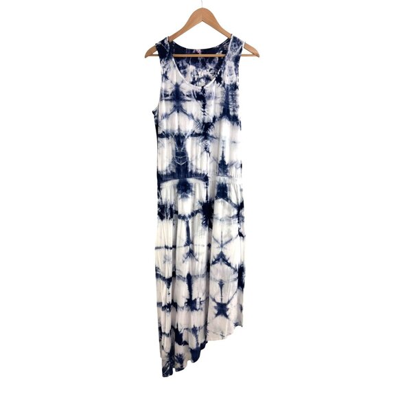 Fresh Produce Navy Blue Tie-Dye Adaria Asymmetric Maxi Dress Size L Tivoli Aria - Picture 2 of 10